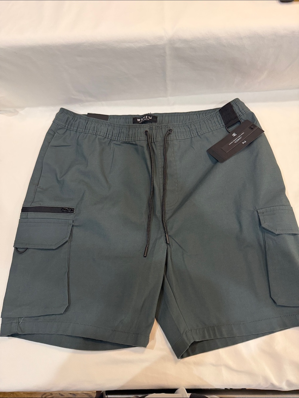 Wellen Cargo Swim Shorts in Slate Green cotton